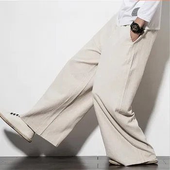 Vyriški Kinijos Stiliaus, Tiesios Kelnės Kietas Patogus Prarasti Plati Koja Pants Plius Dydis M-7XL Balta Raudona Juoda