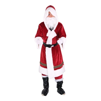 Vyriški Santa Claus Cosplay Kostiumų Kalėdų Fancy Dress Apranga Kostiumas Suaugusiųjų 6Pcs Aksomo Nustato Šalies Cosplay Drabužiai