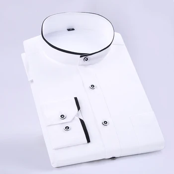 Vyriški ilgomis Rankovėmis Surištas Apykaklės (Mandarinų Apykaklės) Suknelė Marškinėliai Pleistras Krūtinės Kišenės Juodas/Baltas Smart Casual Standartas-fit Marškinėliai