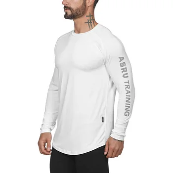 Vyriški letter spausdinimo quick-dry fitneso pratimas laisvalaikio long sleeve T-shirt sporto salė veikia mokymo ruožas triko