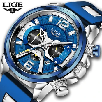 Vyrų Laikrodžiai 2020 Prabanga Mėlyna Silikono Žiūrėti Vyrų Viršuje LIGE Prekės ženklo Mados, Vyrai Sporto Amry Karinės Chronograph Watch Vyrų Reloj+Box