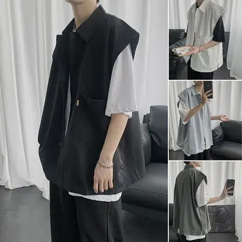 Vyrų Marškinėliai Half-sleeve Turn-žemyn Apykaklės Vasaros Japonijos korėjiečių Stiliaus Laisvi Marškinėliai Harajuku Outwear Mens Studentų Streetwear Viršūnės