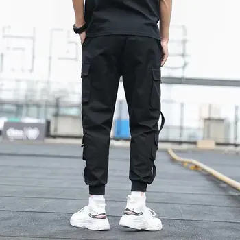 Vyrų Pusėje Kišenės Krovinių Haremo Kelnės 2020 Juostelės Juodos Hip-Hop Atsitiktinis Vyras Poilsiu Kelnės Mados Atsitiktinis Streetwear Kelnės