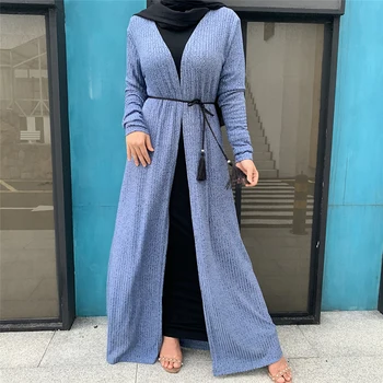 Vėliau Kuklus Mados Megzti Audinio, Priekyje Atvira Abaja Dubajus Turkijos Islamo Hijab Musulmonų Moterims Kimono Kaftan Ramadanas Cardigan