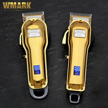 WMARK NG-2019B NG-2020B Visi-metalo belaidžius plaukų clipper Su skystųjų KRISTALŲ ekranas 2500mAh belaidžius plaukų cutter aukso spalvos