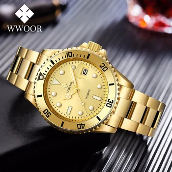 WWOOR Aukso Žiūrėti Vyrų 2020 Prabanga Aukso Full Steel Sporto Kvarciniai Laikrodžiai Vyrams Šviesos Vandeniui Riešo Žiūrėti Langelį reloj hombre