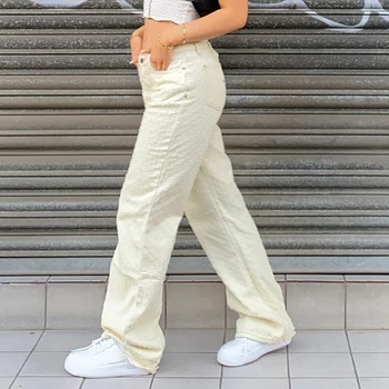 Waatfaak Skylę Kankina Mon Džinsus, Baltos spalvos Kišenėje Kratinys Baggy Jeans Streetwear Krovinių Kelnės Moterims Y2K Estetinės Denim Džinsai Vintage