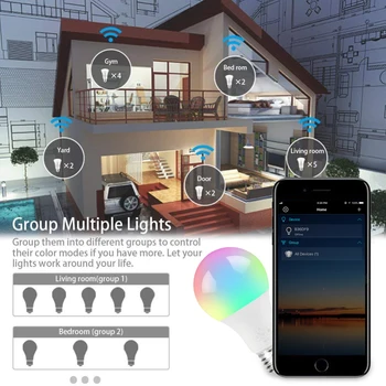 WiFi Smart Lemputės šviesos srautą galima reguliuoti Spalvotų E27/E14/B22 6.5 W LED Lempos, Suderinama su Alexa 