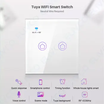WiFi Smart Wall Šviesos Jungiklis 2Gang Neutralus Laidas Reikalingas Smart Switch Tuya Protingo Namo Automatizavimo Darbai Su Alexa 