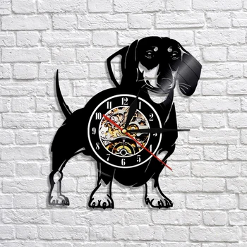 Wirehaired Takso Šuo Sieninis Laikrodis Wiener Dog-Šuo Vinilo Įrašas Sieninis Laikrodis 