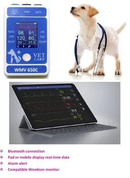 Wondcon 2.4 Colių Spalvotas TFT LCD Ekranas Nešiojamų Veterinarijos Bluetooth Paciento monitoriaus SPO2 Bluetooth Veterinarijos Paciento Monitoriaus