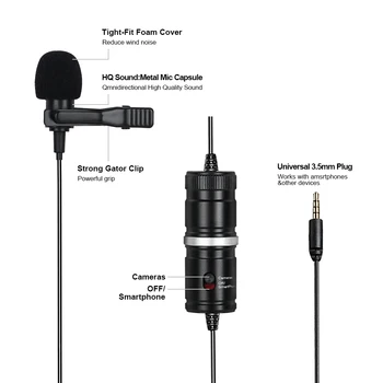 XTUGA 3.5 mm Lavalier Microphone Omni-directional Kondensatoriaus Atvartas, Mikrofonas,Vlog Mic,Registravimo 