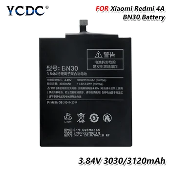 YCDC Didelės Talpos 3.84 V 3120mAh Telefono Baterija BN30 Už Xiaomi Redmi 4A Pakeitimo 3.84 V bn30 Ličio baterija RechargeableBN-30