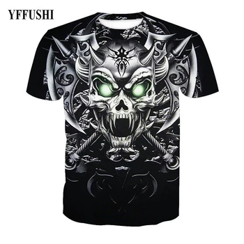 YFFUSHI Naujas Vyrų/Moterų 3d marškinėliai Unikalus Geležies Kaukolė Spausdinti 3d Hip-Hop Tees Vasaros Cool Black T-shirt Vyrai Plus Size 5XL