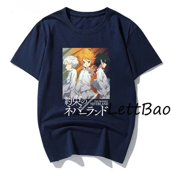 Yakusoku No Neverland Pažadėjo Neverland Būrys Anime Black T-Shirt Vasaros Atsitiktinis Mados Drabužiai