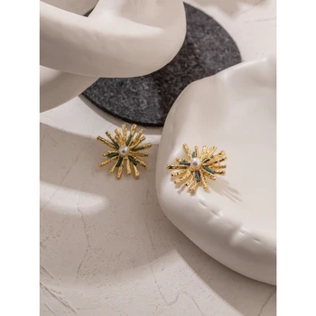 Yhpup Pareiškimą Gėlių Stud Auskarai Elegantišką Perlų Žavesio Metalo Auskarai Aukso Spalvos Brincos Moterų Biuro Šalis