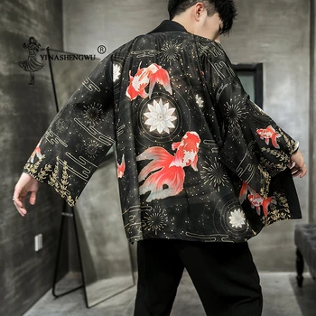 Yukata Kimono Megztinis Vyrams Japonų Kimono Vyrų Spausdinti Azijos Kimono Cosplay Kostiumų Viršų Paplūdimio Plonas Atsitiktinis Kailis Apsauga Nuo Saulės, Marškinėlius