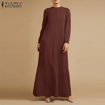 ZANZEA 2021 Moterų Mados Atsitiktinis ilgomis Rankovėmis Suknelės Plati Lyguma O-Kaklo Sundress Elegantiškas Kaftan Drabužius, Plius Dydis Šalis Wrap suknelė