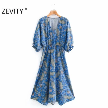 ZEVITY moterų derliaus totem gėlių spausdinti shirt dress lady batwing rankovės atsitiktinis kimono vestido prašmatnus elastinga juosmens suknelės DS4508