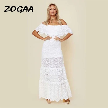 ZOGAA Moterų Suknelė su Sexy Nėrinių Off Peties Velniop Kaklo Balta Suknelė vakarėlis Paplūdimio Suknelės Elegantiškas Vasaros Ilgos Suknelės 2021