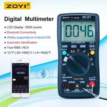 ZOYI ZT-300AB 6000 Skaičiuoja True RMS Bluetooth / Universalus / Smart Multimetras su temperatūra ir NCV