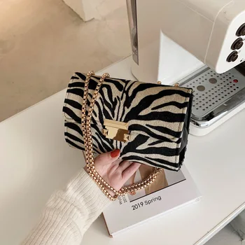 Zebras, Leopardas Modelis Crossbody Krepšiai Moterų 2020 Grandinės Dizaineris Peties Rankinės Rudenį Ir Žiemą, Firminiai moteriški Krepšiai