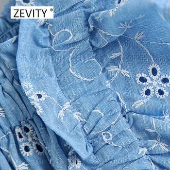 Zevity moterų tuščiaviduriai iš siuvinėjimo raukiniai smock palaidinė moteriška aikštėje apykaklės agaro nėrinių kratinys marškiniai, elegantiškos blusas viršūnes LS6842