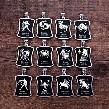 Zodiako ženklas 12 žvaigždynas pakabučiai, karoliai mens nerūdijančio plieno vyrų priedai paprastas karoliai plieno grandines Aikštėje kortelės