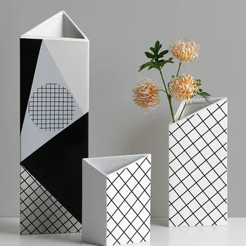 Šiaurės ins keramikos geometrinis vaza kūrybos kambarį kambarį darbalaukio džiovintų gėlių, gėlių kompozicijų namų dekoro priedai