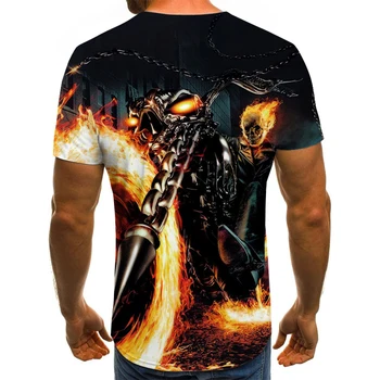 Šilčiausias Vasaros vyriški trumpomis Rankovėmis Mados Gaisro Kaukolė Dvasios Riteris Atvėsti Roko Spausdinti 3D T-Shirt ir Viršuje