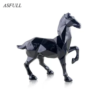 Šiuolaikinio Abstraktaus Balto Arklio Statula Dervos Papuošalai, Namų Dekoravimo Reikmenys Dovana Geometrinis Dervos black Horse Skulptūra