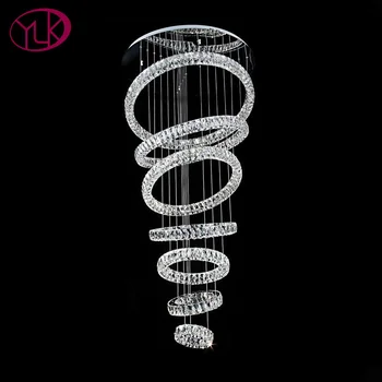 Šiuolaikinės 6 žiedų led kristalų liustra už laiptai didelis fojė prieškambario sidabro nerūdijančio plieno kristalų lempos, namų dekoro šviesos
