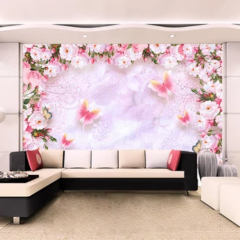 Šiuolaikinės Romantiškos Rausvos Gėlės Freskomis Tapetai, 3D Stereo Drugelis Sielovados Sienų Medžiaga Vestuvių Namas Kambarį Papel De Parede