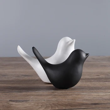Šiuolaikinės paprasta Šiaurės minimalistinio mielas juodos ir baltos keramikos paukščių kūrybos mažų ornamentais minkštas namų puošybai namų reikmenys
