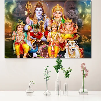Šiva Parvati Ganeša Indijos Meno Induistų Dievo Paveikslas, Drobė, Tapyba Religinių Plakato spauda Sienos Nuotrauka už Kambarį Cuadros