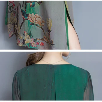 Žalia Šilko Suknelė Su Mygtukais Atsitiktinis Pusė Rankovės Gėlių Spausdinti Elegantiškas Kinijos Maxi Suknelės Moterims 2021 M. Vasaros Suknelės, Plius Dydis