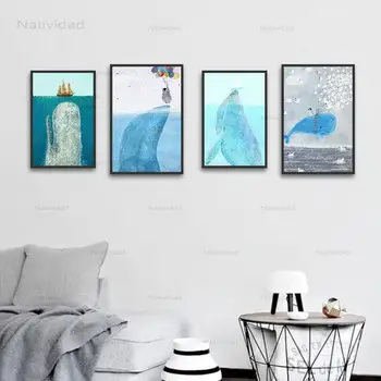Žiaurus banginis ryklių, jūros klasikinę animaciją Paveikslai Tapyba Sienos Meno mielas pingvinas, plakatų ir grafikos namų puošybai