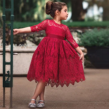 Žiemos Baby Girl Dress Raudonos Kalėdų Nėrinių Šalis Kostiumas Vaikams Mažoji Princesė Mergina Drabužius ilgomis Rankovėmis, Vaikų Drabužiai, 8T