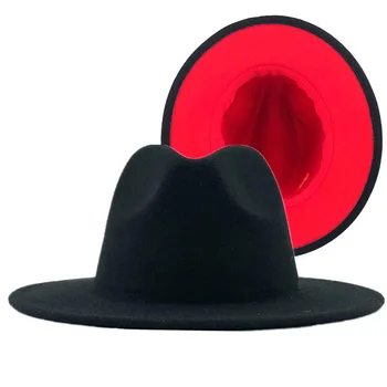 Žiemos mados vilnos juoda Fedora skrybėlę ponios spalvų atitikimo top hat vyrų kepurę paprasta platus kraštų rudens mados džiazo skrybėlę
