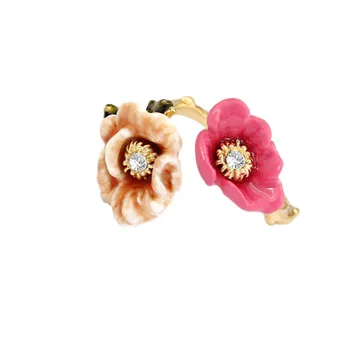 Žiemos sodas serijos emalio glazūra dviejų spalvų gėlių atidarymo auksu žiedas žiedas moterų saldus mados