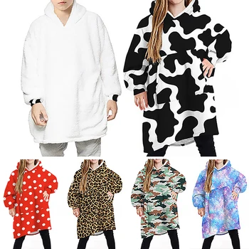 Žiemos Šiltas Homewear Antklodė Hoodie Negabaritinių Marškinėlius Moterims Vyrai Vaikas Bliuzono Palaidinukė Namų Paltai Nežiūriu Megztinis