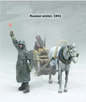 1/35 rusijos žiemos 1939 BŪTI (3 kareiviai , arklys, rogės) vyras Derva Modelis Miniatiūriniai gk Unassembly Unpainted