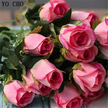 1 Krūva Raudona Šilko Rožė Gėlių Puokštė 7 Vadovai Netikrą Flores Rose Namų Vaza Dekoro Vestuves Priedai Dirbtinių Rožių Žiedai