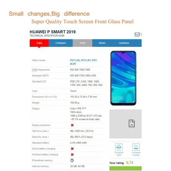 10vnt/daug Huawei P Smart 2019 PUODĄ-LX3 PUODĄ-LX1 Jutiklinio Ekrano Skydelis Priekinis Stiklas, Išorinis Mėgautis 9S LCD Stiklo Lęšio Pakeitimo