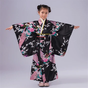 110-150cm Vaikų Mergaičių Japonijos Tradicinių Kostiumai Kimono aprangą su Obi Maudymosi Chalatai Yukata Vaikams Mergaičių Šokių Drabužiai