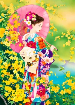 14/16/18/27/28 Japonų Kimono Lady -57 Elegantiškas Meno Rankdarbiams 14CT Drobės), jei panaudoto nemarginto Rankų darbo Siuvinėjimas Kryželiu Rinkiniai