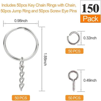 150pcs paketų prižiūrėtojų raktinę Keychain Split Ring Eyepins Kabliai, Kilpos, Varžtų Sriegių su Sagtimis, Kabliukai į 
