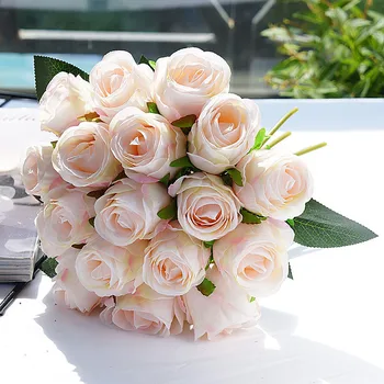 18pcs/daug Dirbtinių Rožių Žiedai nuotakos puokštė Balta Rausva Tailando Royal Rose Šilko gėlės Namų Puošybai Vestuves Dekoras