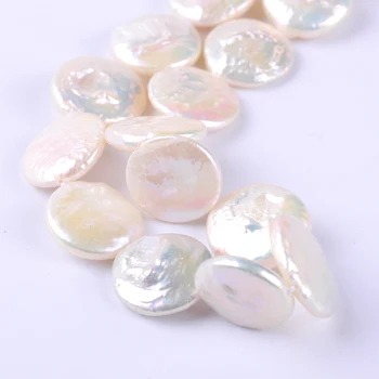 1pack (siuntos), 14-15mm AA kokybės plokščios apvalios baltos Natūralių gėlavandenių Perlų tarpiklis Prarasti Karoliukai 