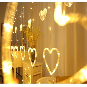 2,5 M LED Varveklis String Žiburiai Kalėdų Pasakos Šviesos Girlianda Sode Brūkštelėkite Širdies VADOVAVO Vestuves Užuolaidų Apdaila